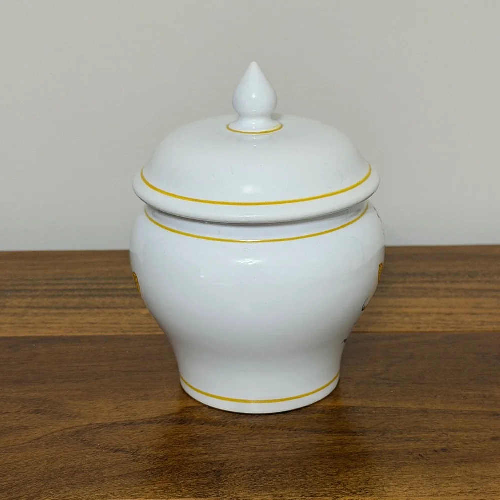 Pivato Nove Italy Pair Ceramic Lidded Vanity Jars Canisters Yellow Floral